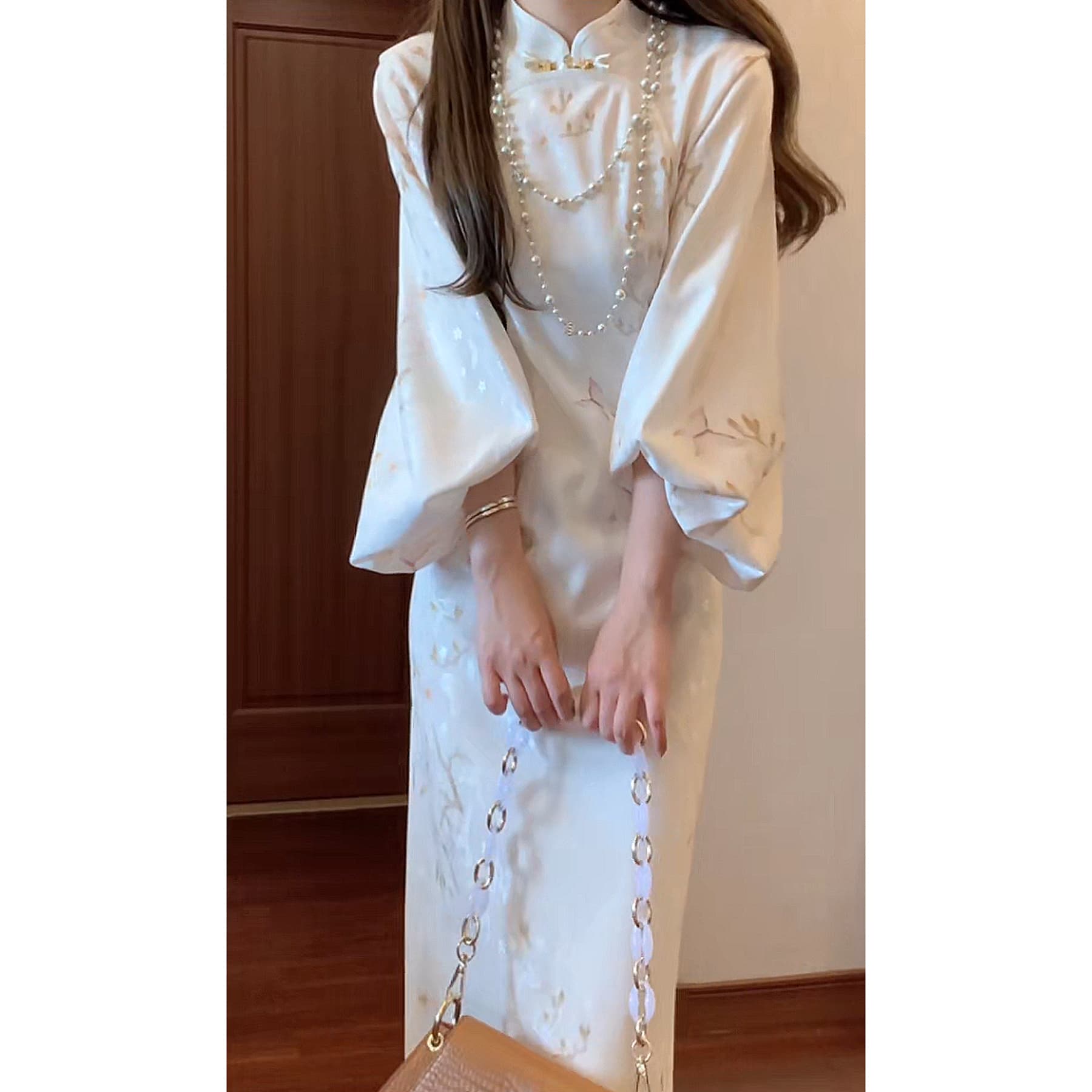 실사 부드러운 착용 가져 가라. 자카드 개선 치파오 새로운 중식 국풍 품격 새로운 중식 파란색 자카드 상세 이미지 2