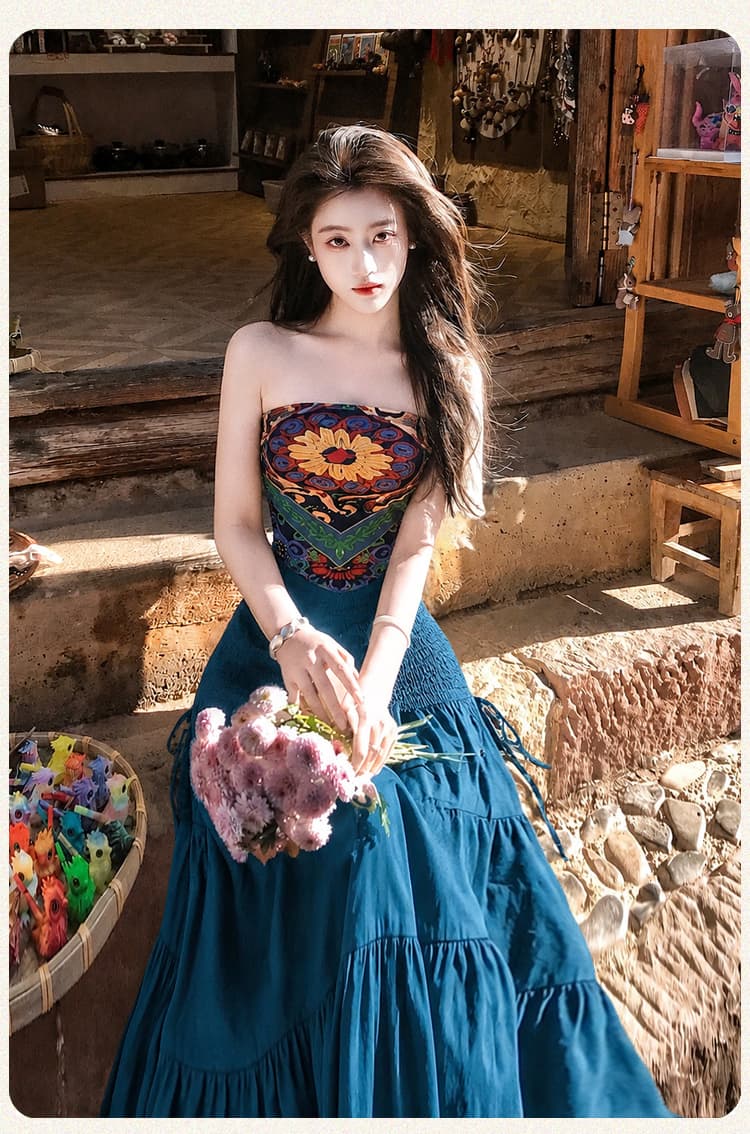 실사 운남 여행 분위기 센스 보헤미안 세트 드레스 여성 여름 여행 휴가 바람 착용 가져 가라. 전체 집합 상세 이미지 14