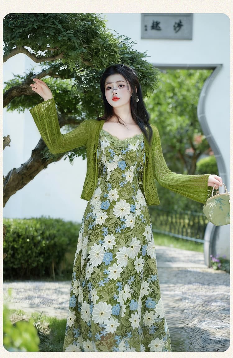 그린 필드 남자 섬 무거운 작업 물 용해 레이스 V넥 슬립 드레스 몸매 가꾸기 롱 스커트 자외선 차단 오픈 가디건 상세 이미지 14