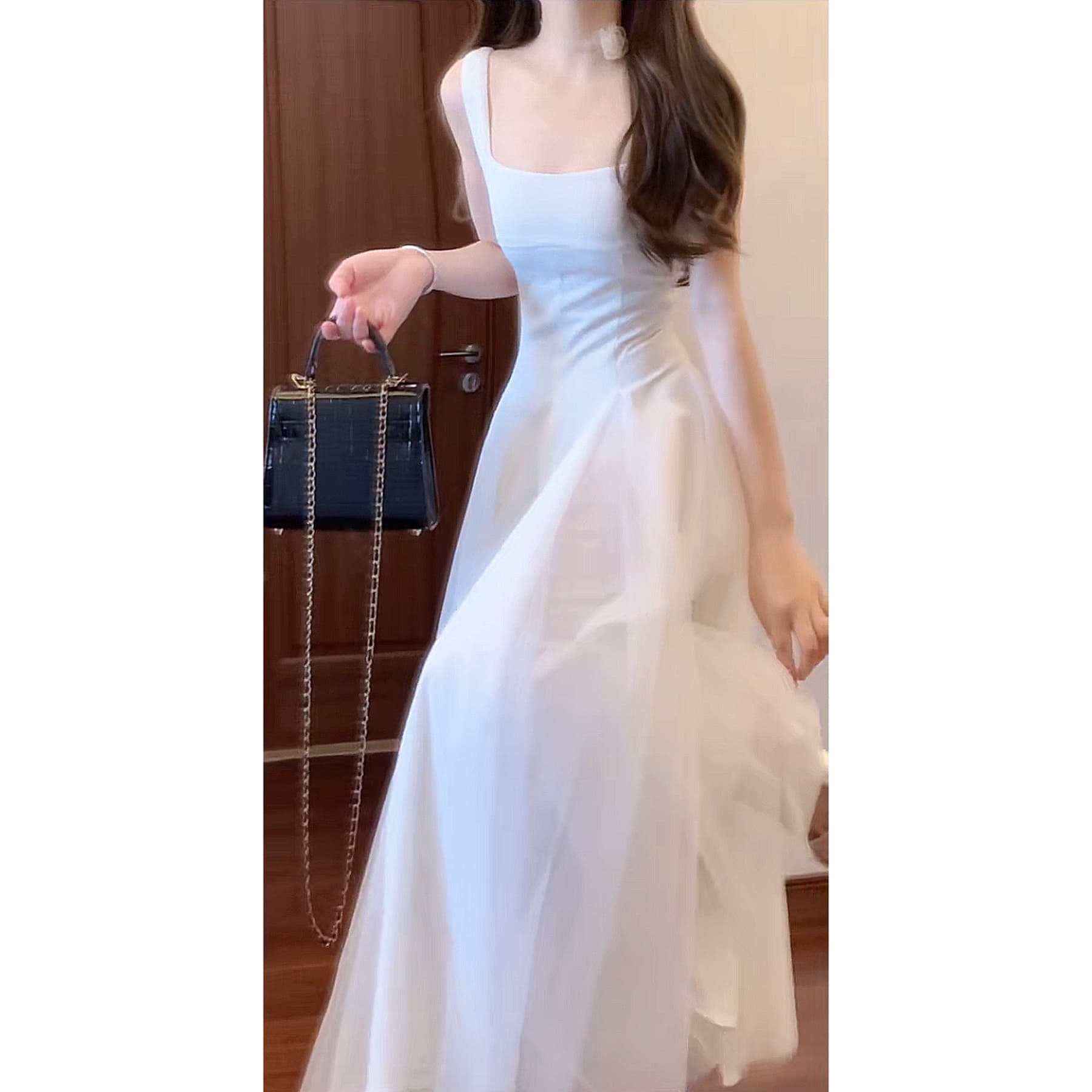 실사 화이트 슬립 여성 드레스 새로운 망사 퍼프 요정 고급 센스 라이센스 롱 스커트 좋은 품질 이미지 4