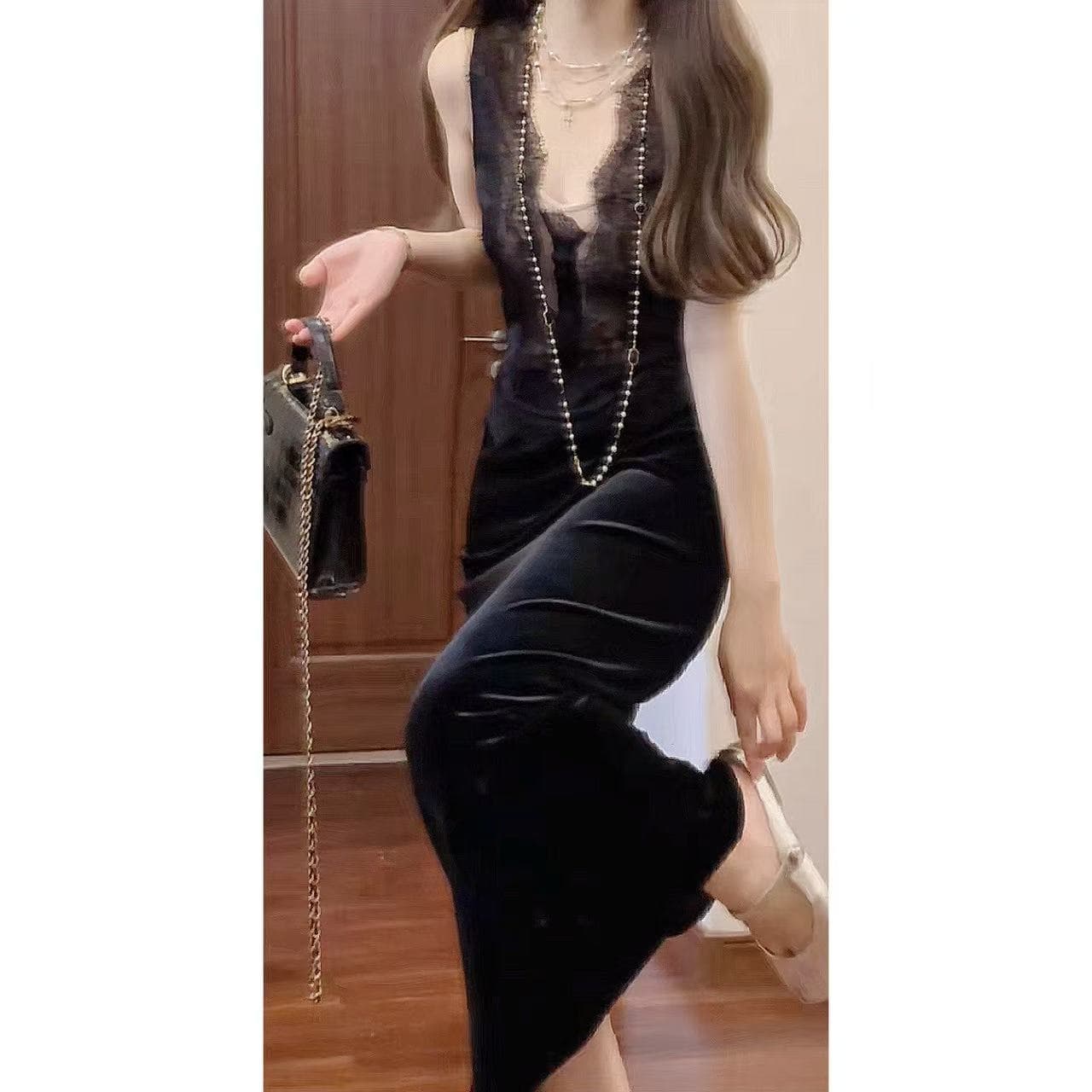 실사 부문 피닉스 빛 럭셔리 tf 새로운 계절 레이스 새틴 V넥 몸매 가꾸기 맨위 하이웨이스트 타이트 스커트 반 스커트 세트 상세 이미지 7