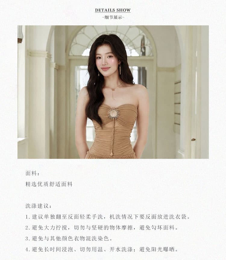 실사 오리지널 디자인 그리스 여신 품격 섹시함 튜브탑 핫걸 드레스 꼰 로프 허리 수축 슬림해 보이는 롱 스커트 상세 이미지 2