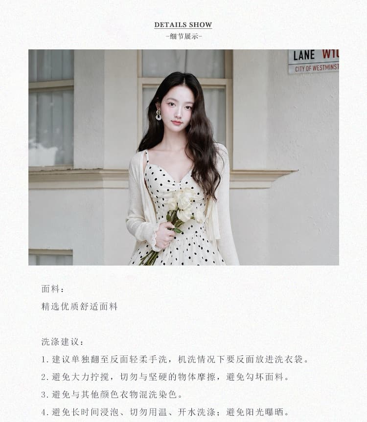 프랑스식 부드러운 바람 도트 무늬 슬립 여성 드레스 봄 여름 새로운 해변가 밖으로 조각 착용 가져 가라. 아름다운 케이크 롱 스커트 상세 이미지 2