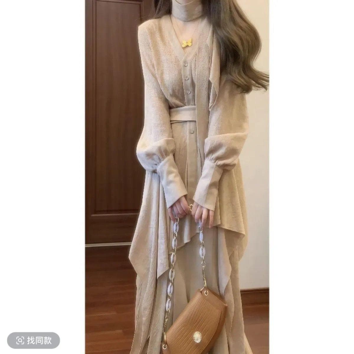 한여름 편지 프랑스식 디자인 센스 허리 수축 레이스 셔츠 스웨이드 원단 하이웨이스트 인어 꼬리 반신 스커트 세트 상세 이미지 2