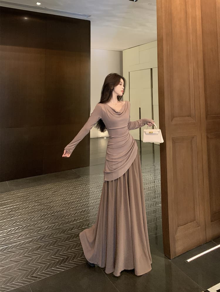 품격 패치워크 망사 여성 드레스 2026 이른 가을 고급 센스 흔들다 칼라 몸매 가꾸기 인사이드 가져 가라. 싱글 착용 니트 길다 치마 상세 이미지 11