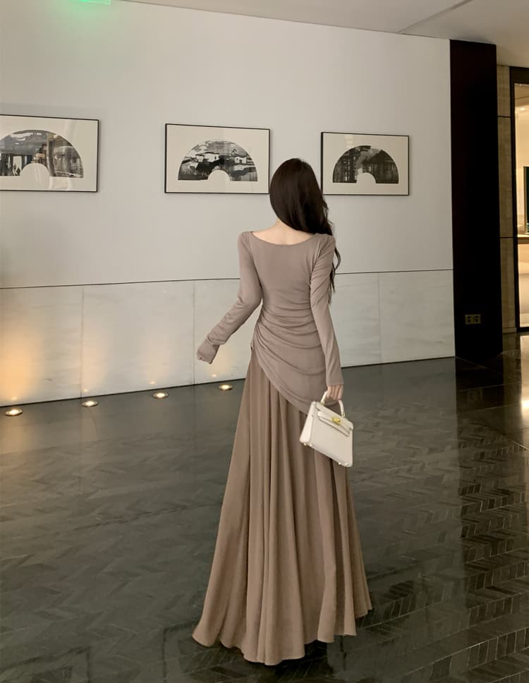 품격 패치워크 망사 여성 드레스 2026 이른 가을 고급 센스 흔들다 칼라 몸매 가꾸기 인사이드 가져 가라. 싱글 착용 니트 길다 치마 상세 이미지 19