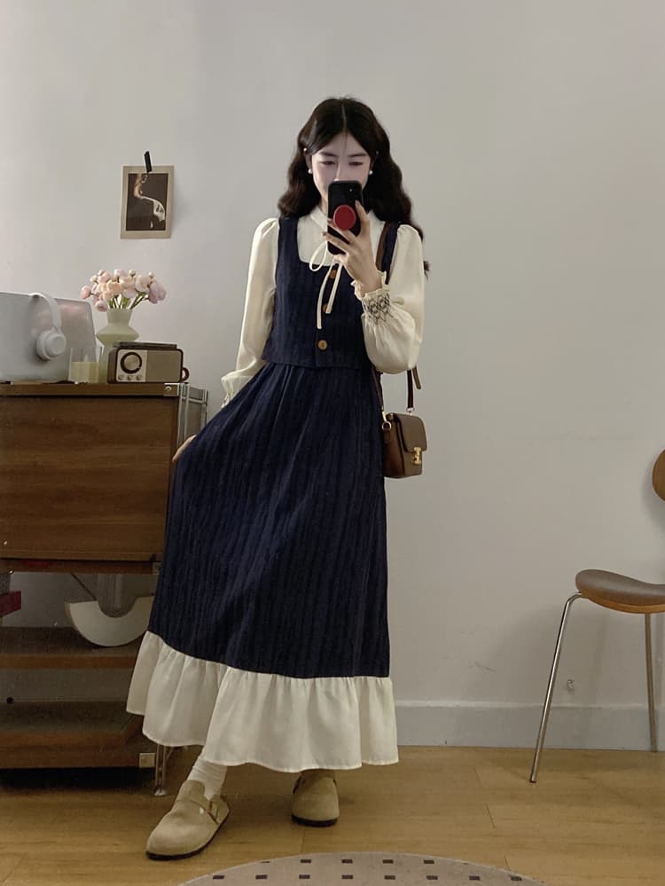연령 감소 품격 페이크 레이어드 패치워크 여성 드레스 2026 이른 가을 프랑스식 문예 장난기 넘치는 허리 수축 프릴 치마 상세 이미지 11
