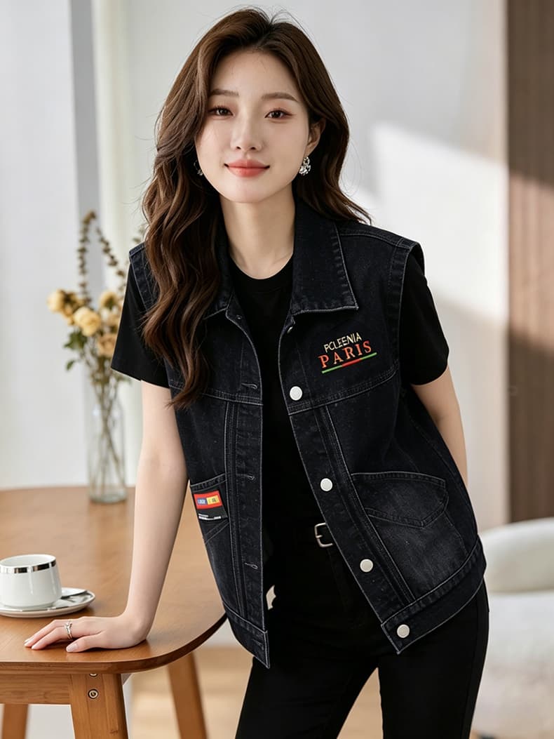 2026 봄 여름 개선 데님 베스트 여성 짧은 다용도 빅 포켓 민소매 조끼 루즈핏 어깨 조끼 재킷 상세 이미지 5