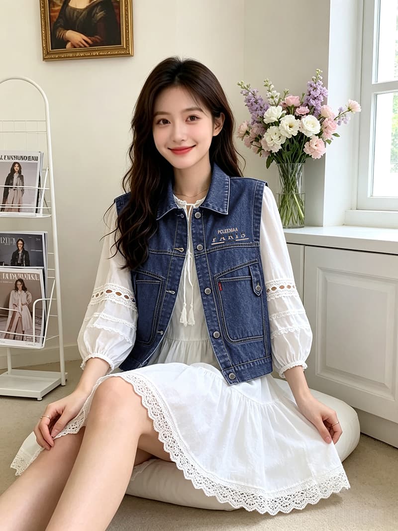 2026 가을 국풍 새로운 중식 새로운 폴로 칼라 데님 트렌드 워크웨어 자수 빅 포켓 다용도 베스트 맨위 상세 이미지 9