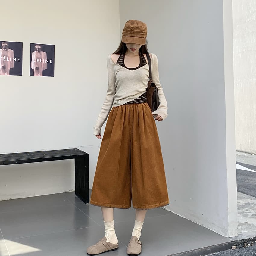 코듀로이 배색 두꺼운 캐주얼 바지 여성 가을 겨울 새로운 디자인 센스 일곱 백 바지 바지 캐주얼 바지 이미지 4
