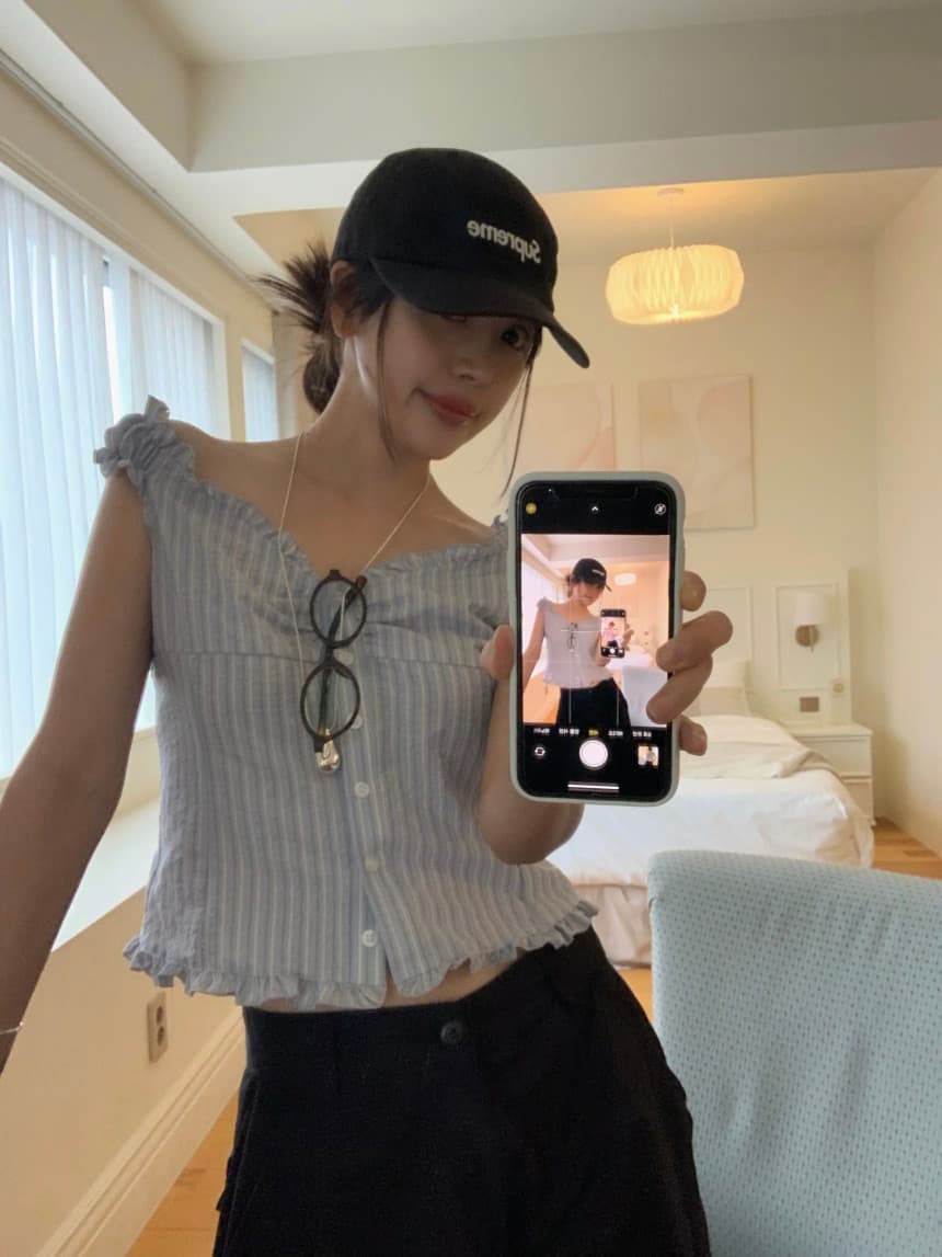 있음 선적 chic 한국 스타일 스트라이프 작은 키 조끼 상세 이미지 23