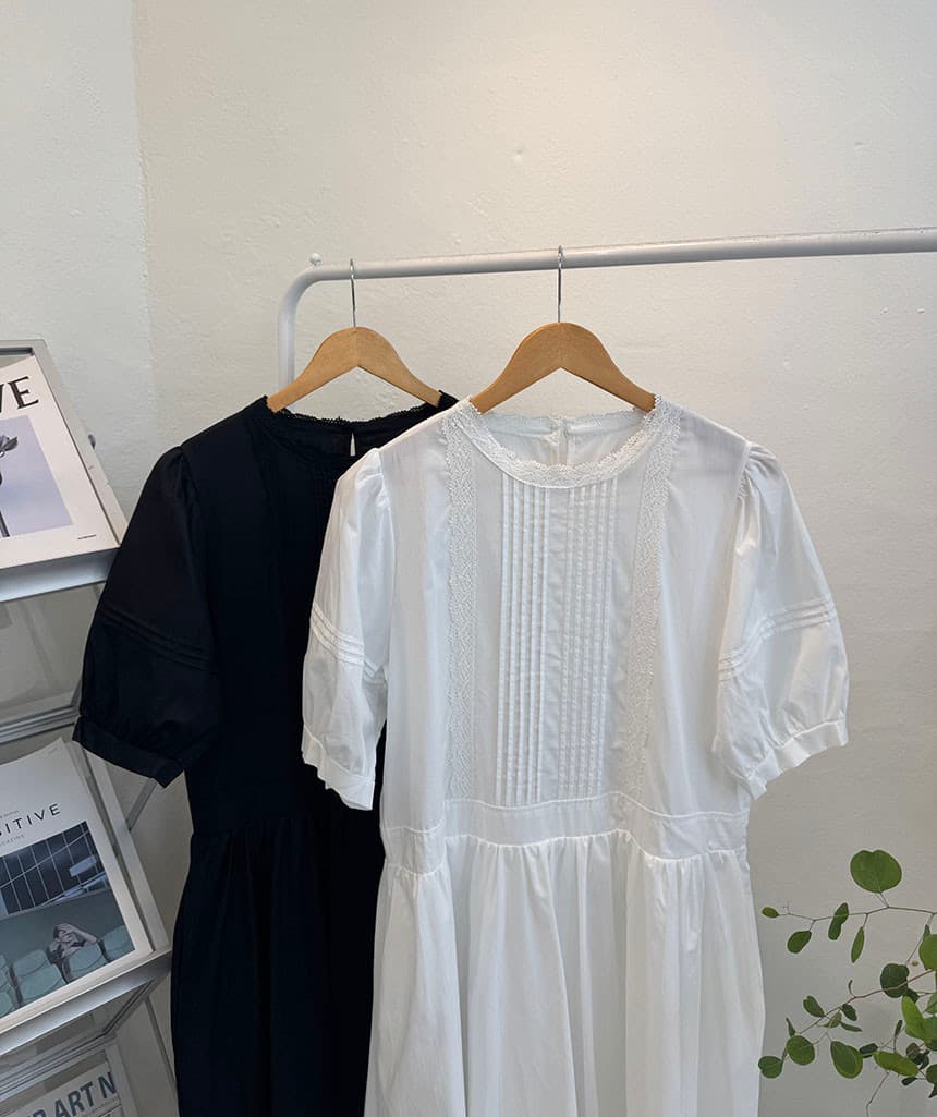 있음 선적 chic 한국 스타일 라운드 넥 패치워크 꽃 연주 중 Pleat 루즈핏 품격 드레스 상세 이미지 44