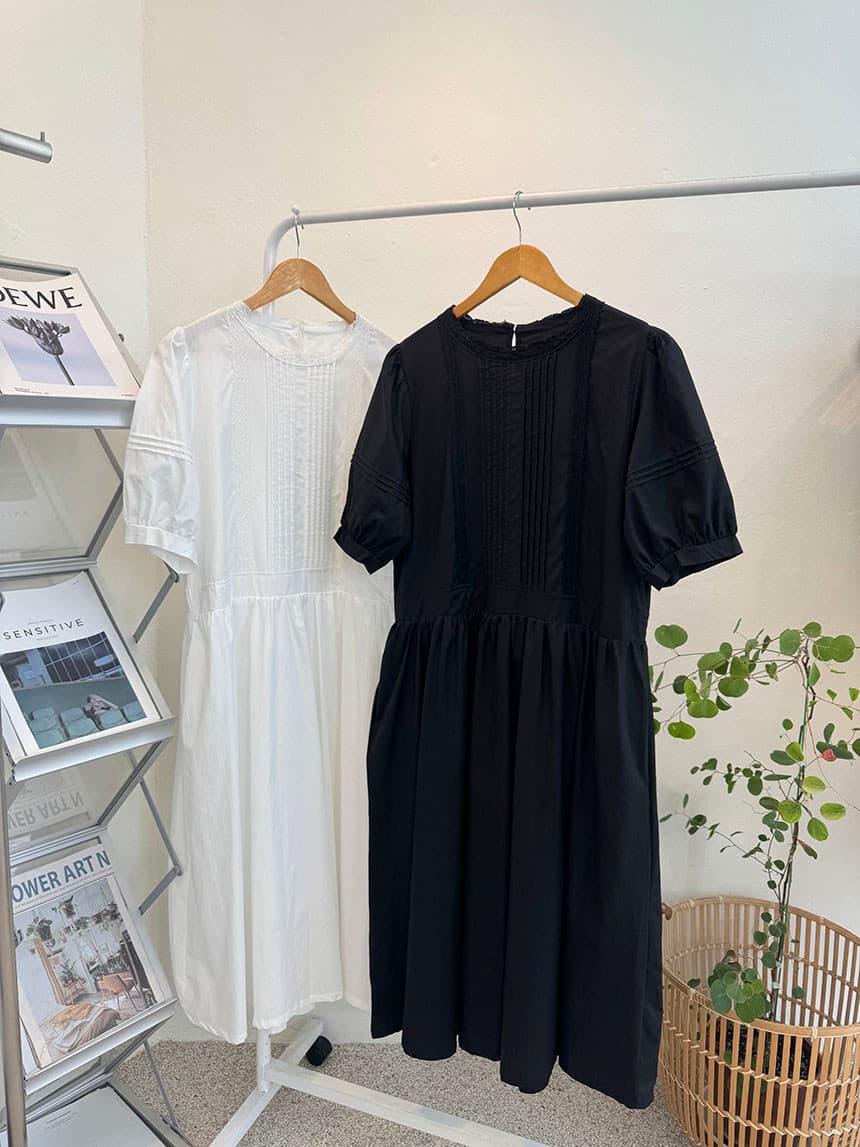 있음 선적 chic 한국 스타일 라운드 넥 패치워크 꽃 연주 중 Pleat 루즈핏 품격 드레스 상세 이미지 45