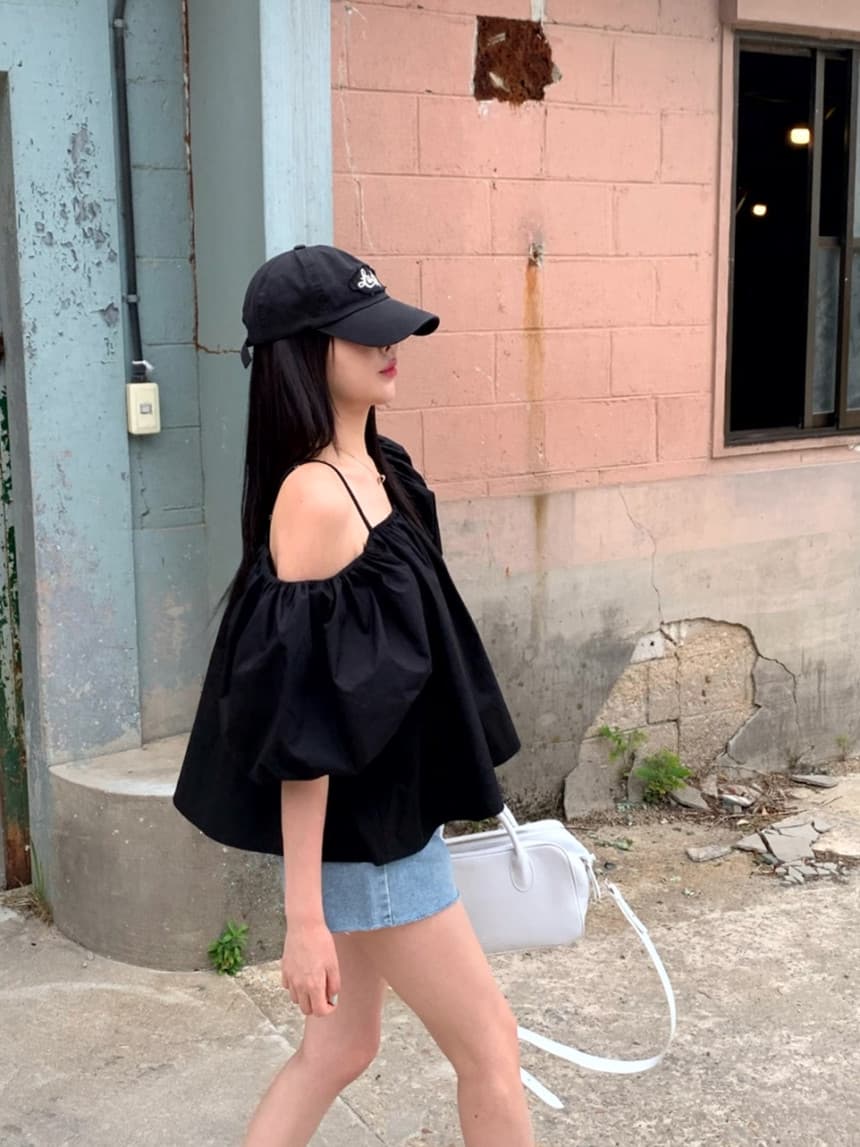 있음 선적 chic 한국 스타일 거품 소매 둘 착용 품격 맨위 상세 이미지 1