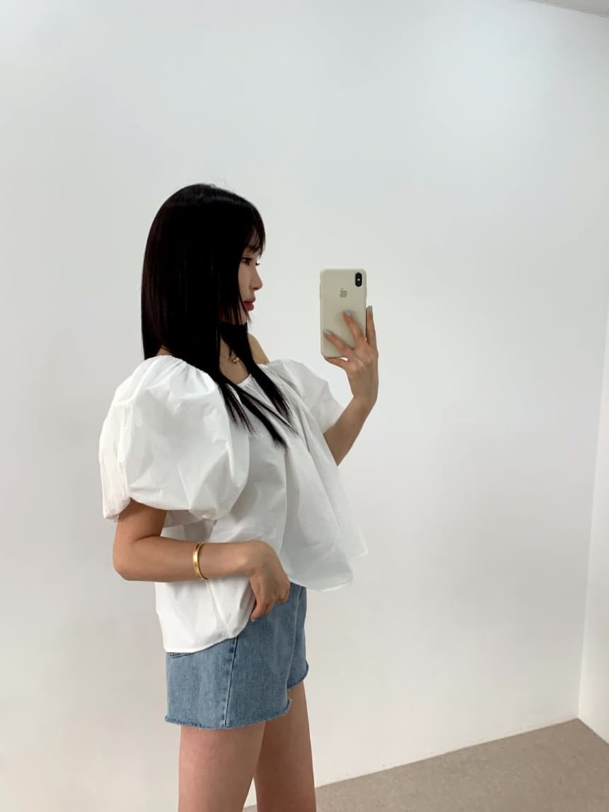 있음 선적 chic 한국 스타일 거품 소매 둘 착용 품격 맨위 상세 이미지 19