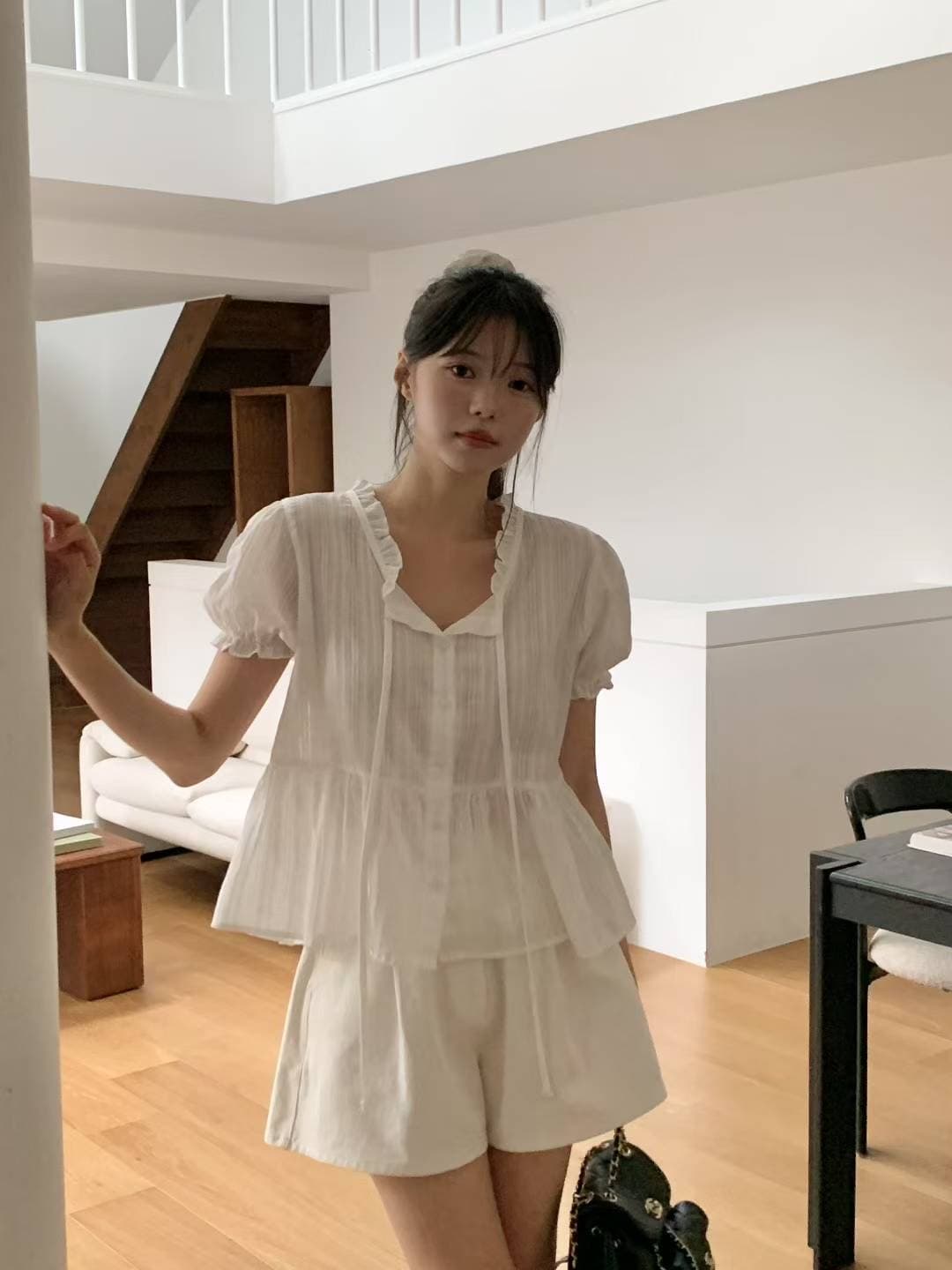 있음 선적 chic 자카드 원단 셔츠 이미지 2