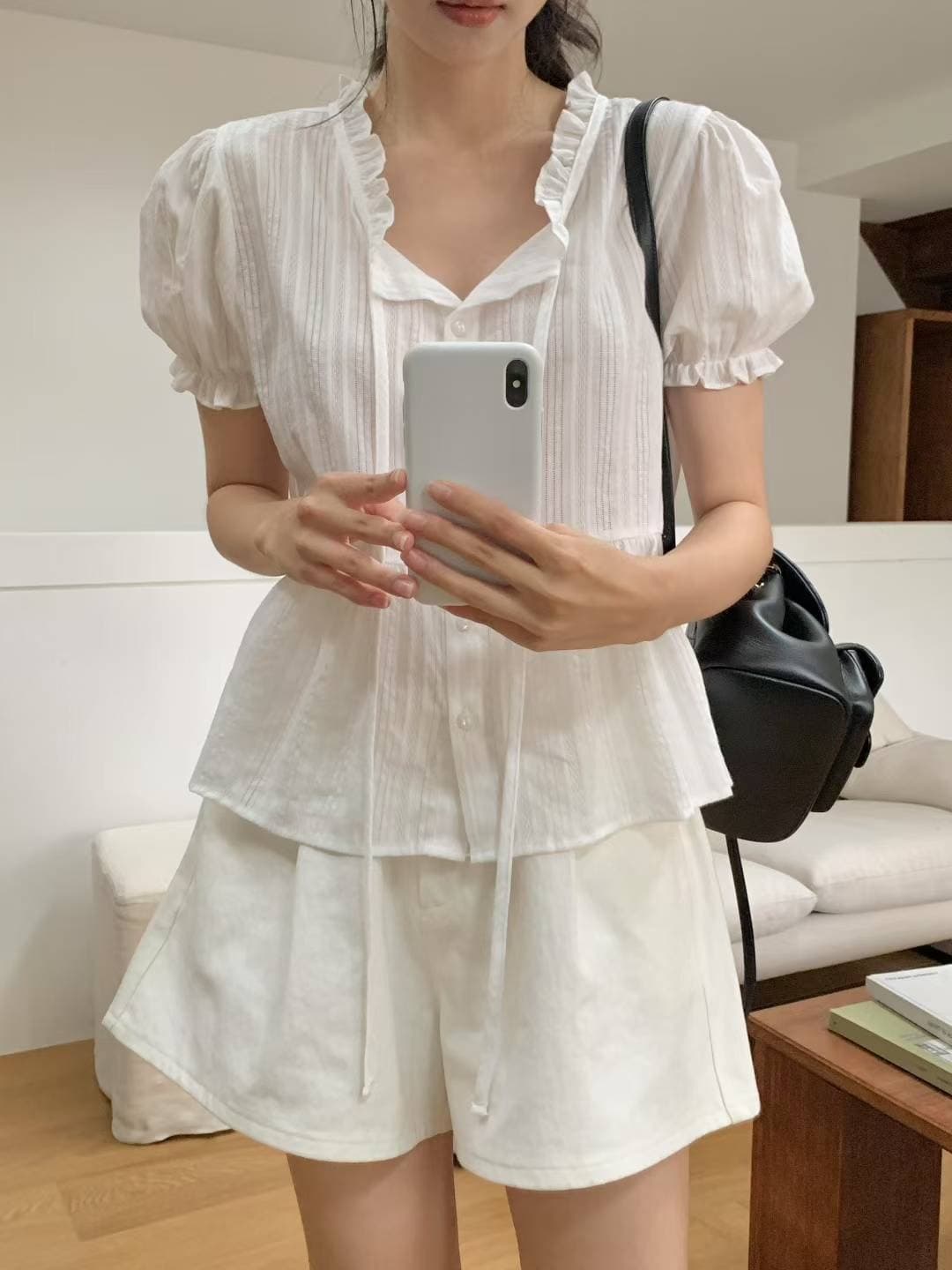 있음 선적 chic 자카드 원단 셔츠 상세 이미지 7