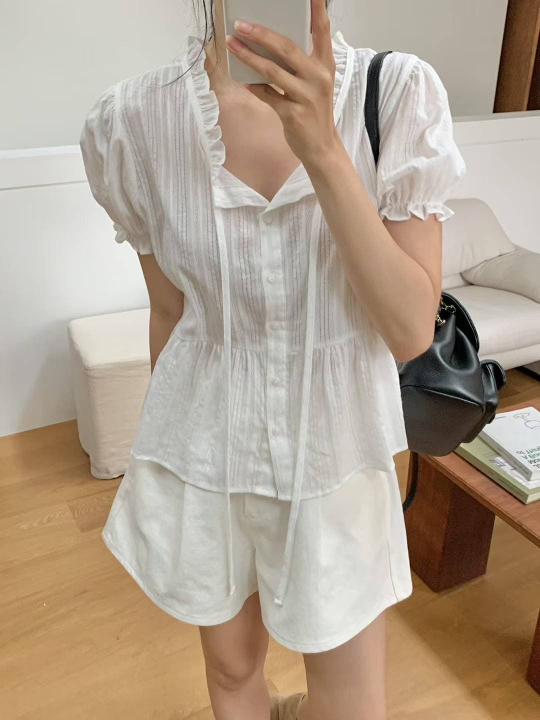 있음 선적 chic 자카드 원단 셔츠 상세 이미지 8