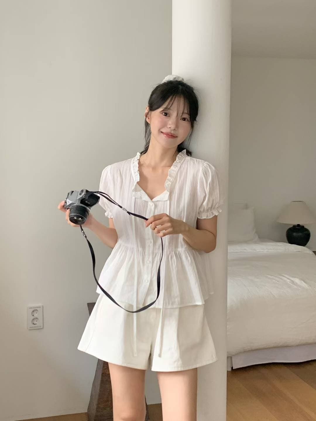 있음 선적 chic 자카드 원단 셔츠 상세 이미지 9