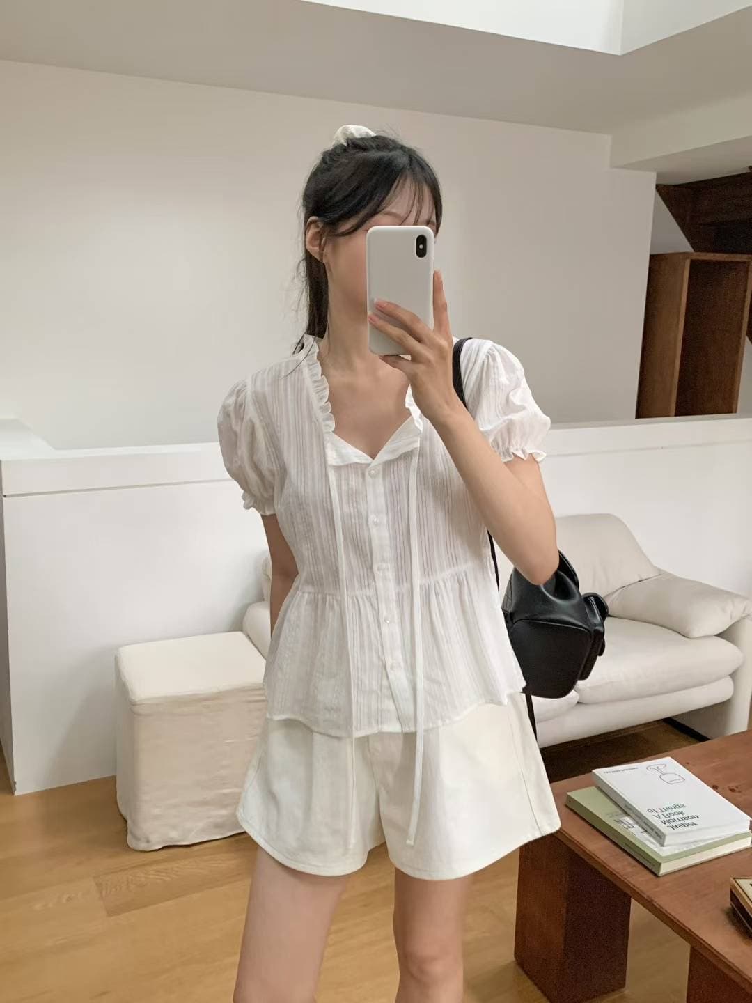 있음 선적 chic 자카드 원단 셔츠 상세 이미지 10