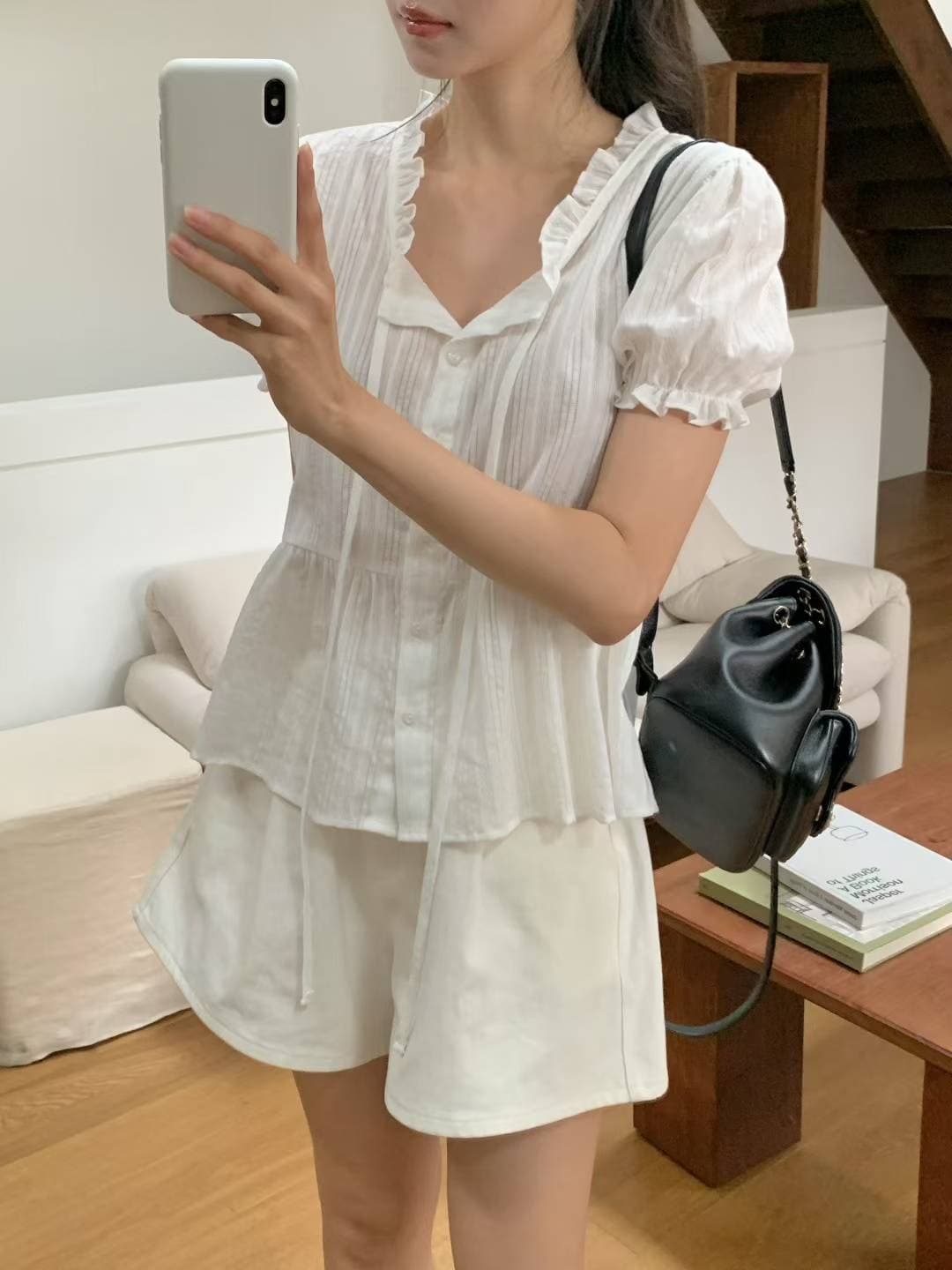 있음 선적 chic 자카드 원단 셔츠 상세 이미지 13