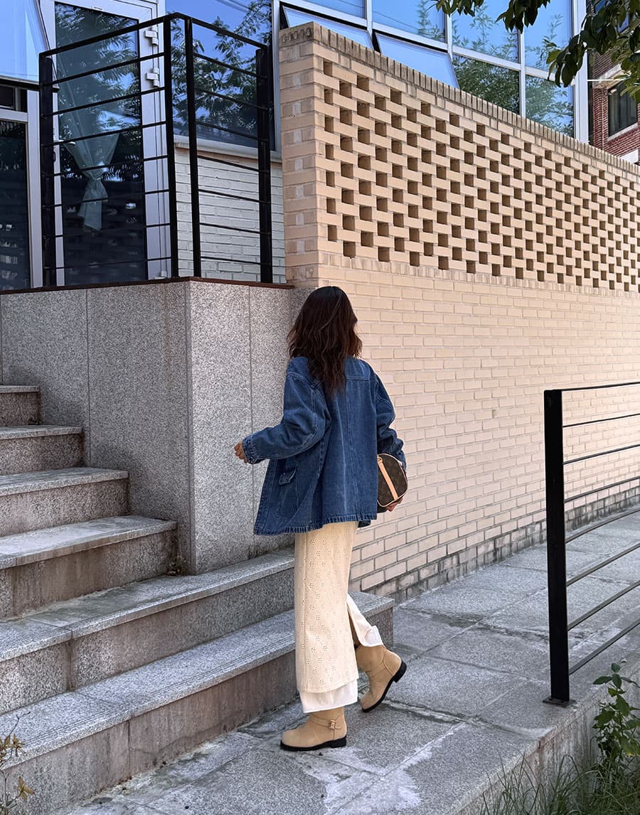 있음 선적 chic 한국 스타일 코듀로이 배색 데님 재킷 상세 이미지 31