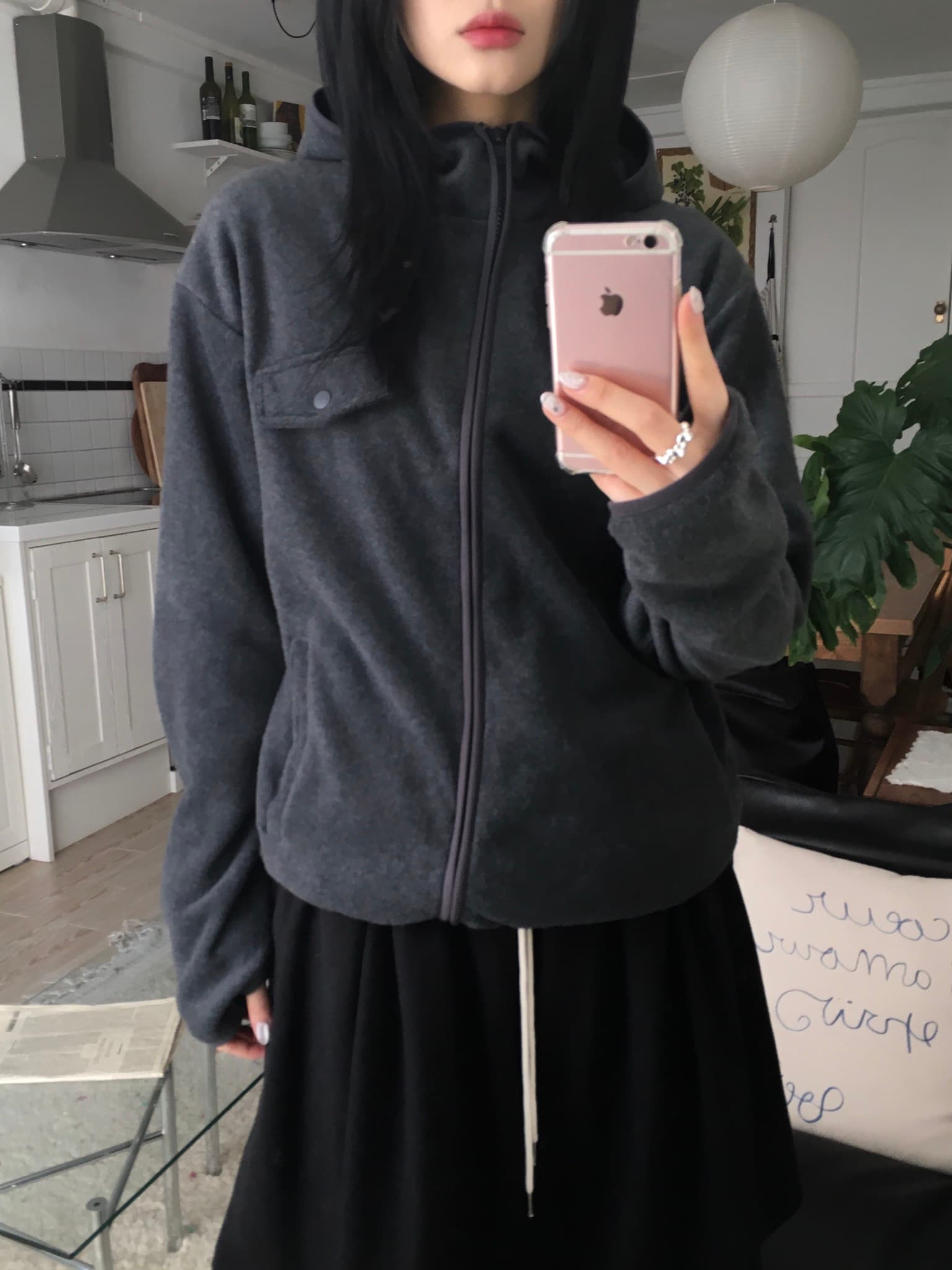 있음 선적 chic 한국 스타일 양면 플리스 후드 짧은 외투 이미지 2