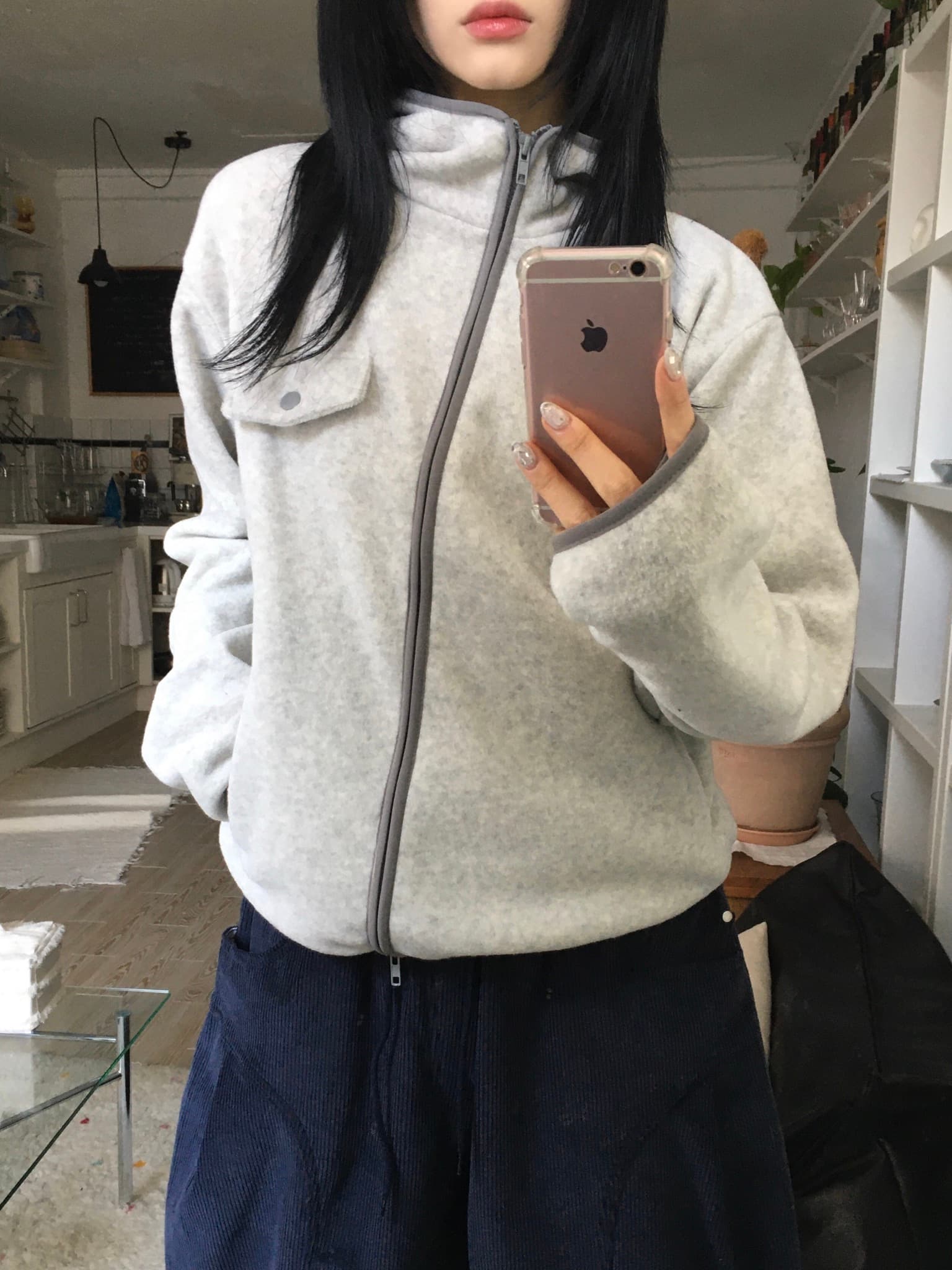 있음 선적 chic 한국 스타일 양면 플리스 후드 짧은 외투 상세 이미지 2