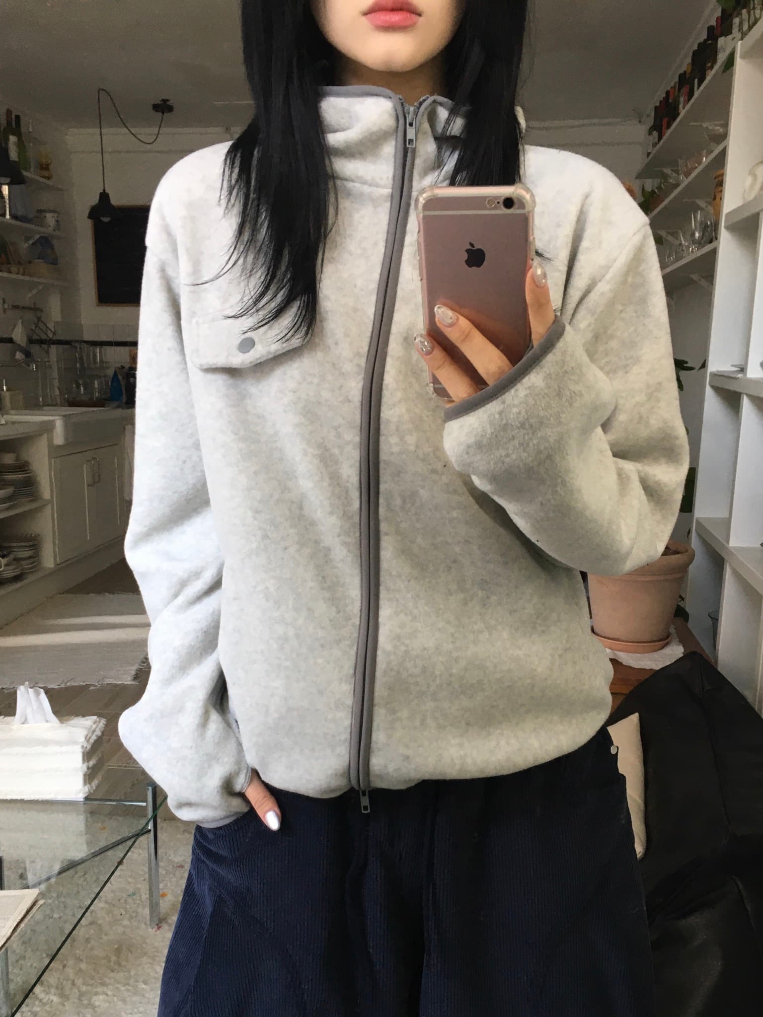 있음 선적 chic 한국 스타일 양면 플리스 후드 짧은 외투 상세 이미지 6