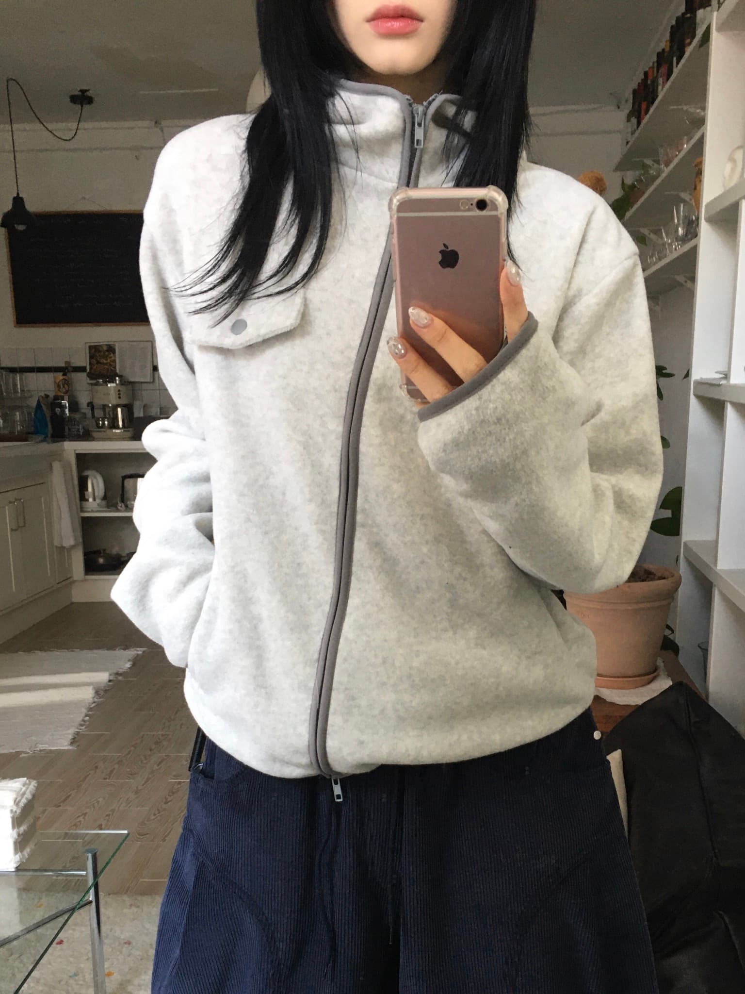 있음 선적 chic 한국 스타일 양면 플리스 후드 짧은 외투 상세 이미지 10