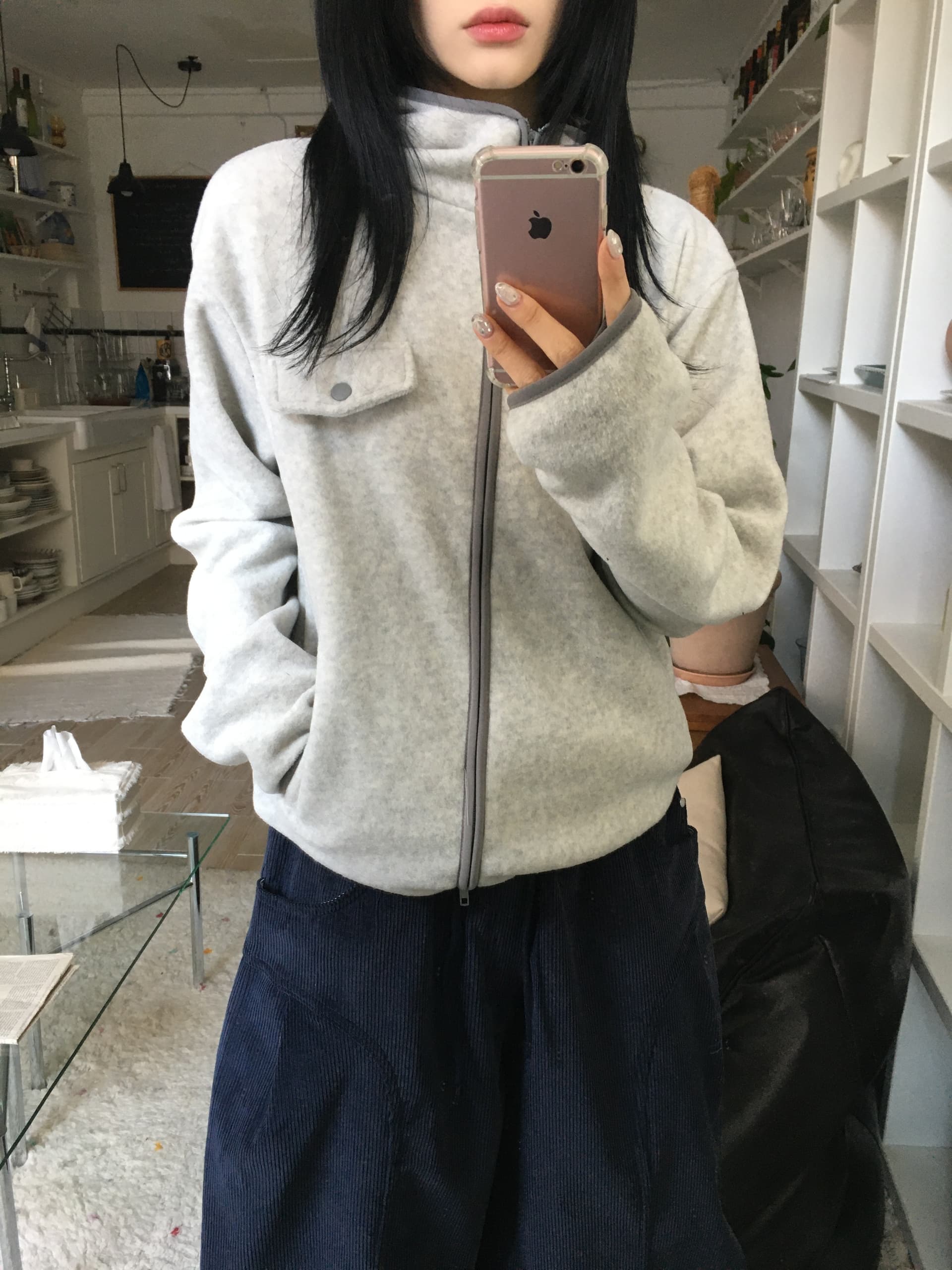 있음 선적 chic 한국 스타일 양면 플리스 후드 짧은 외투 상세 이미지 13