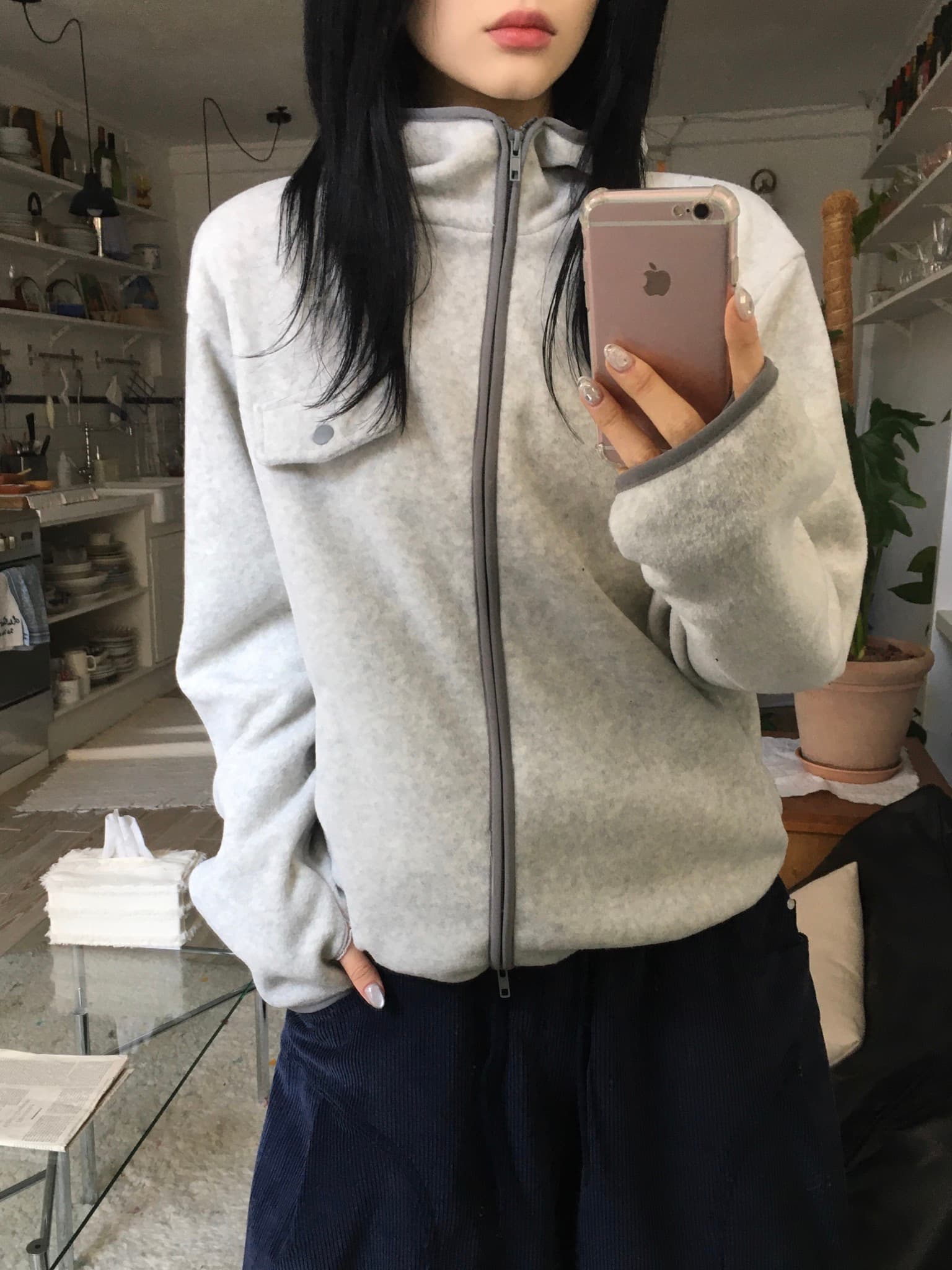 있음 선적 chic 한국 스타일 양면 플리스 후드 짧은 외투 상세 이미지 15