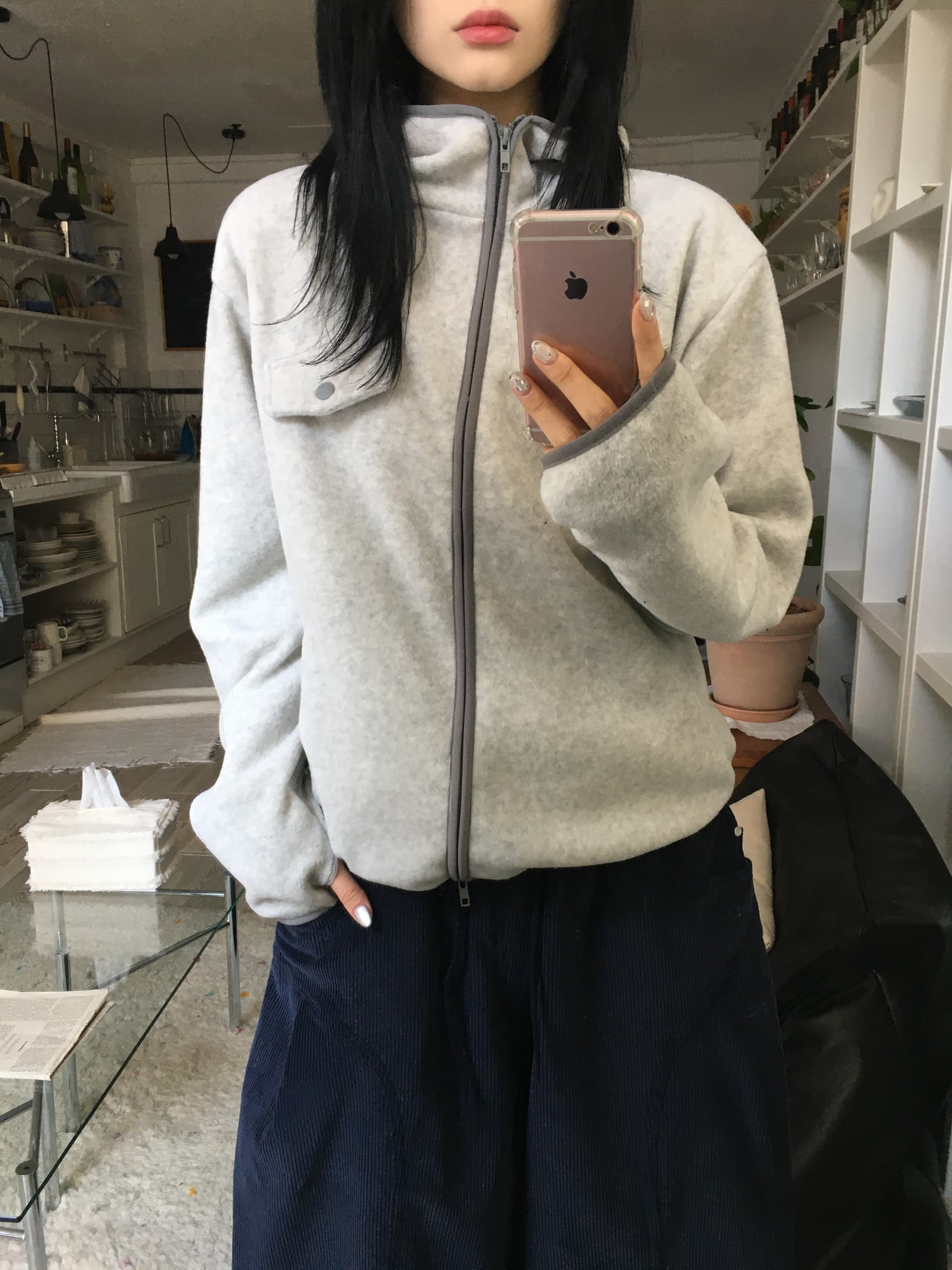있음 선적 chic 한국 스타일 양면 플리스 후드 짧은 외투 상세 이미지 17