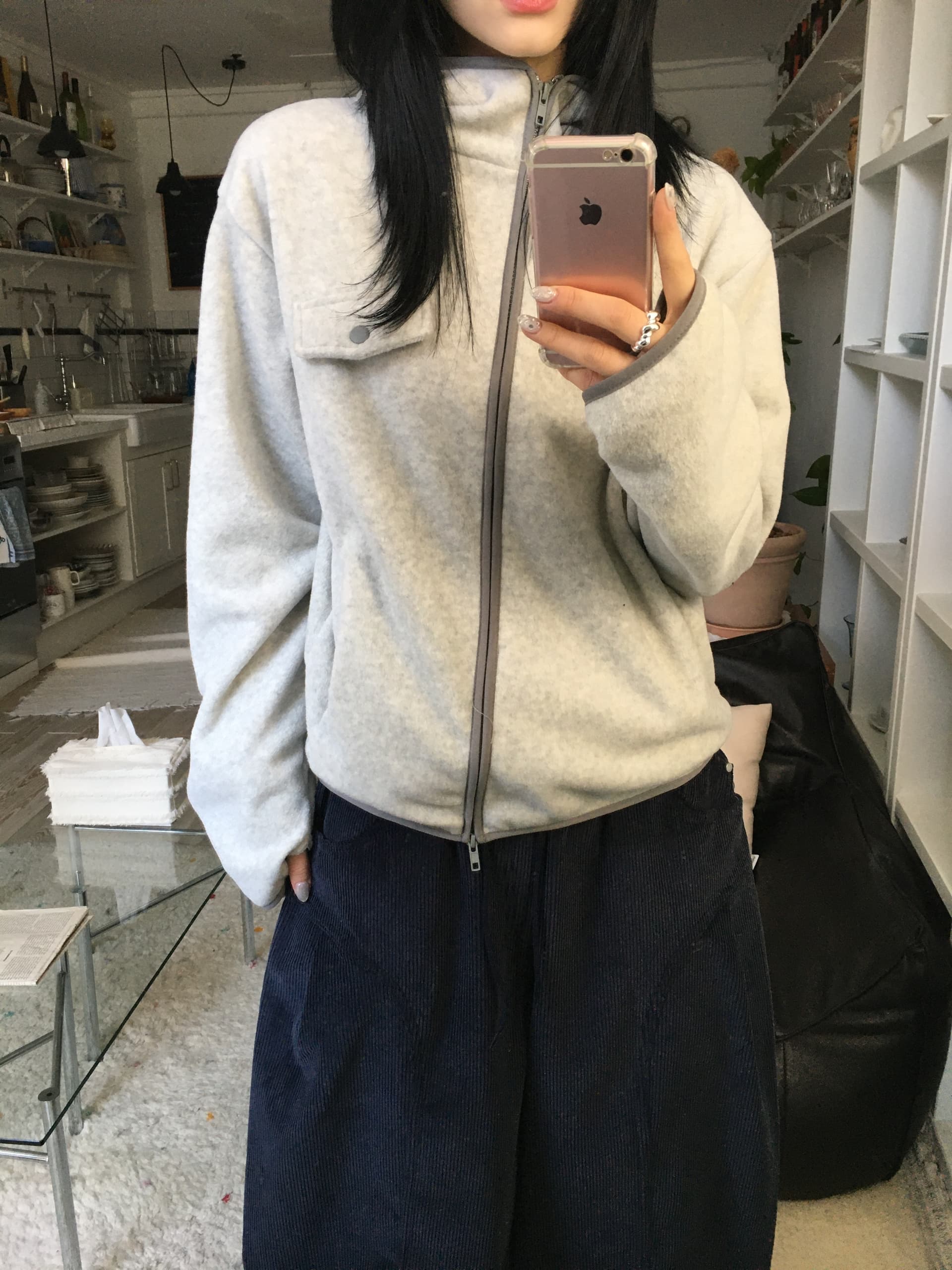 있음 선적 chic 한국 스타일 양면 플리스 후드 짧은 외투 상세 이미지 18