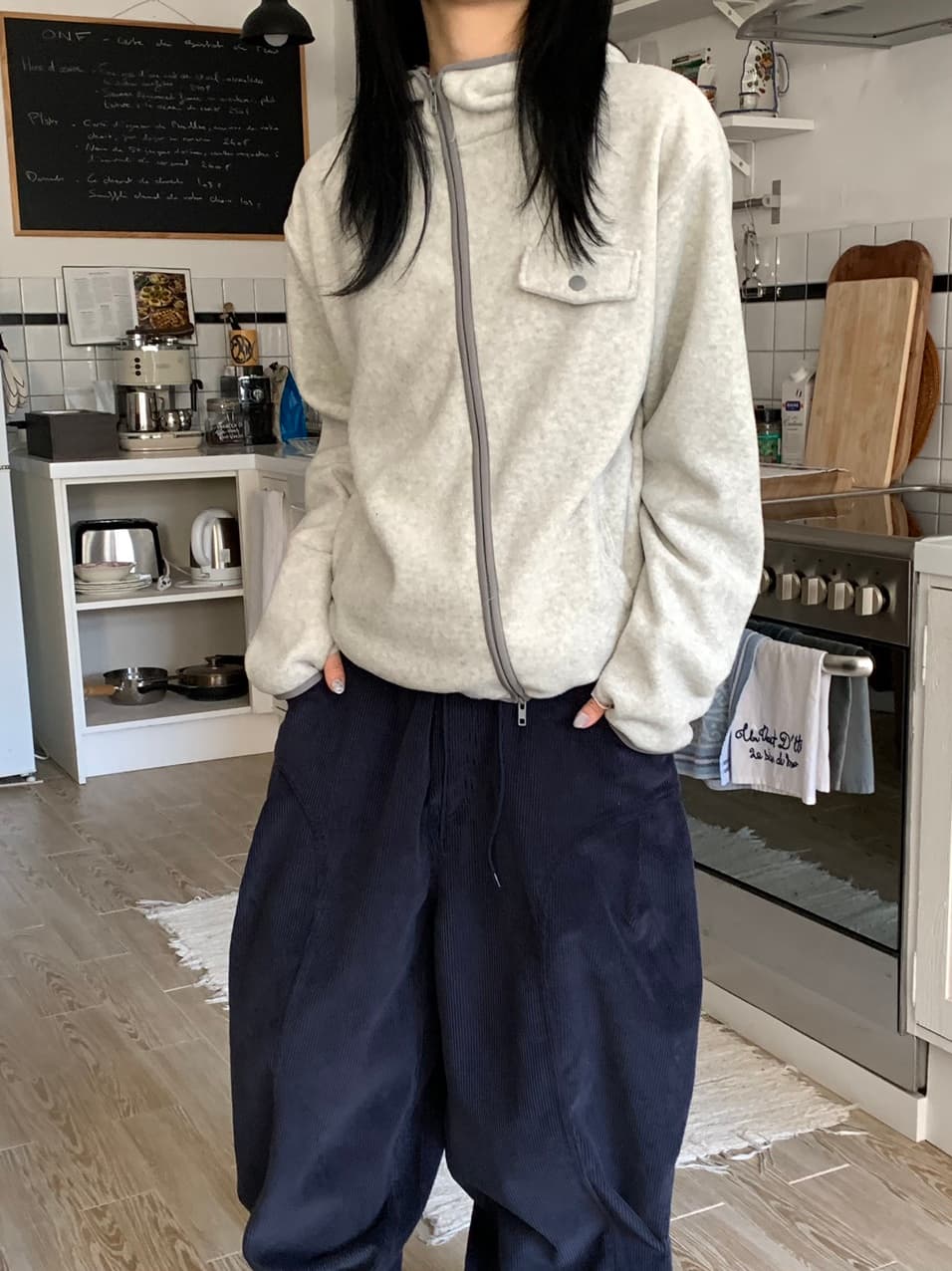 있음 선적 chic 한국 스타일 양면 플리스 후드 짧은 외투 상세 이미지 21