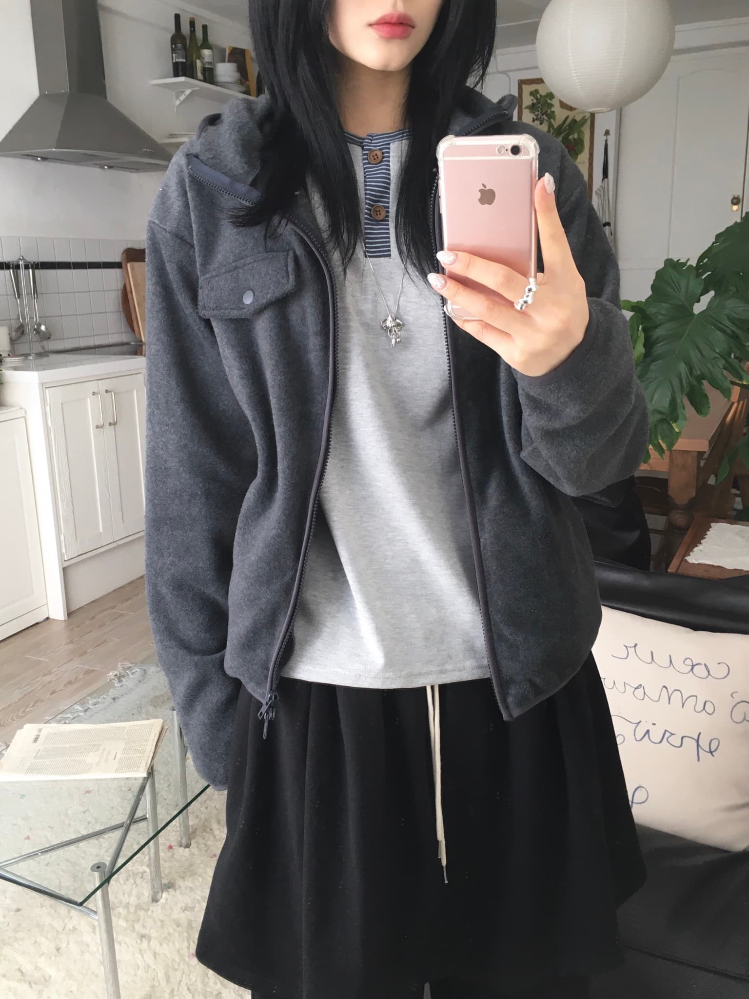 있음 선적 chic 한국 스타일 양면 플리스 후드 짧은 외투 상세 이미지 30
