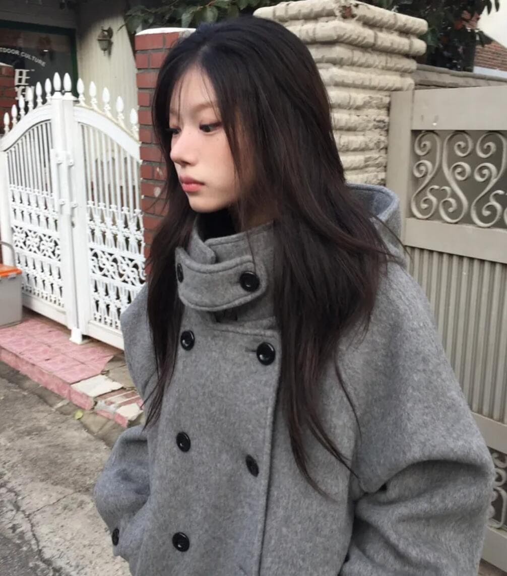있음 선적 chic 한국 스타일 모직 이중 버튼 후드 플러스 면 보온 재킷 상세 이미지 2