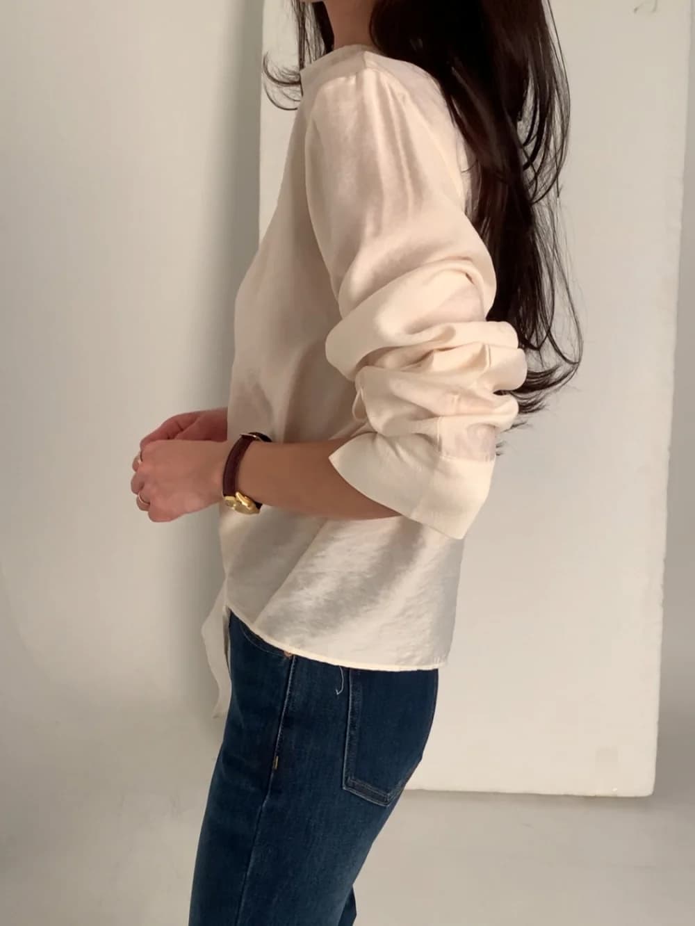 있음 선적 chic 한국 스타일 불규칙 레이스업 이른 봄 셔츠 상세 이미지 19