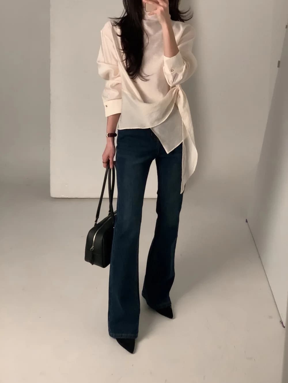 있음 선적 chic 한국 스타일 불규칙 레이스업 이른 봄 셔츠 상세 이미지 26
