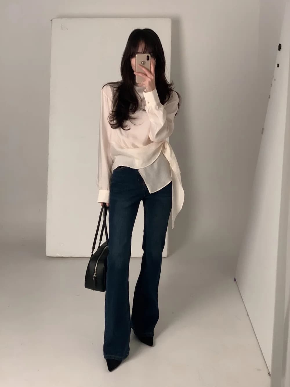 있음 선적 chic 한국 스타일 불규칙 레이스업 이른 봄 셔츠 상세 이미지 33