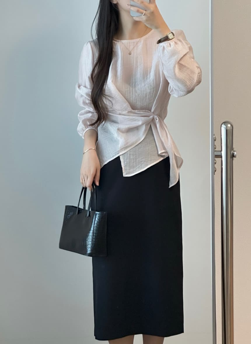 있음 선적 chic 한국 스타일 불규칙 약간 ~을 통해 라운드 넥 풀오버 셔츠 상세 이미지 2