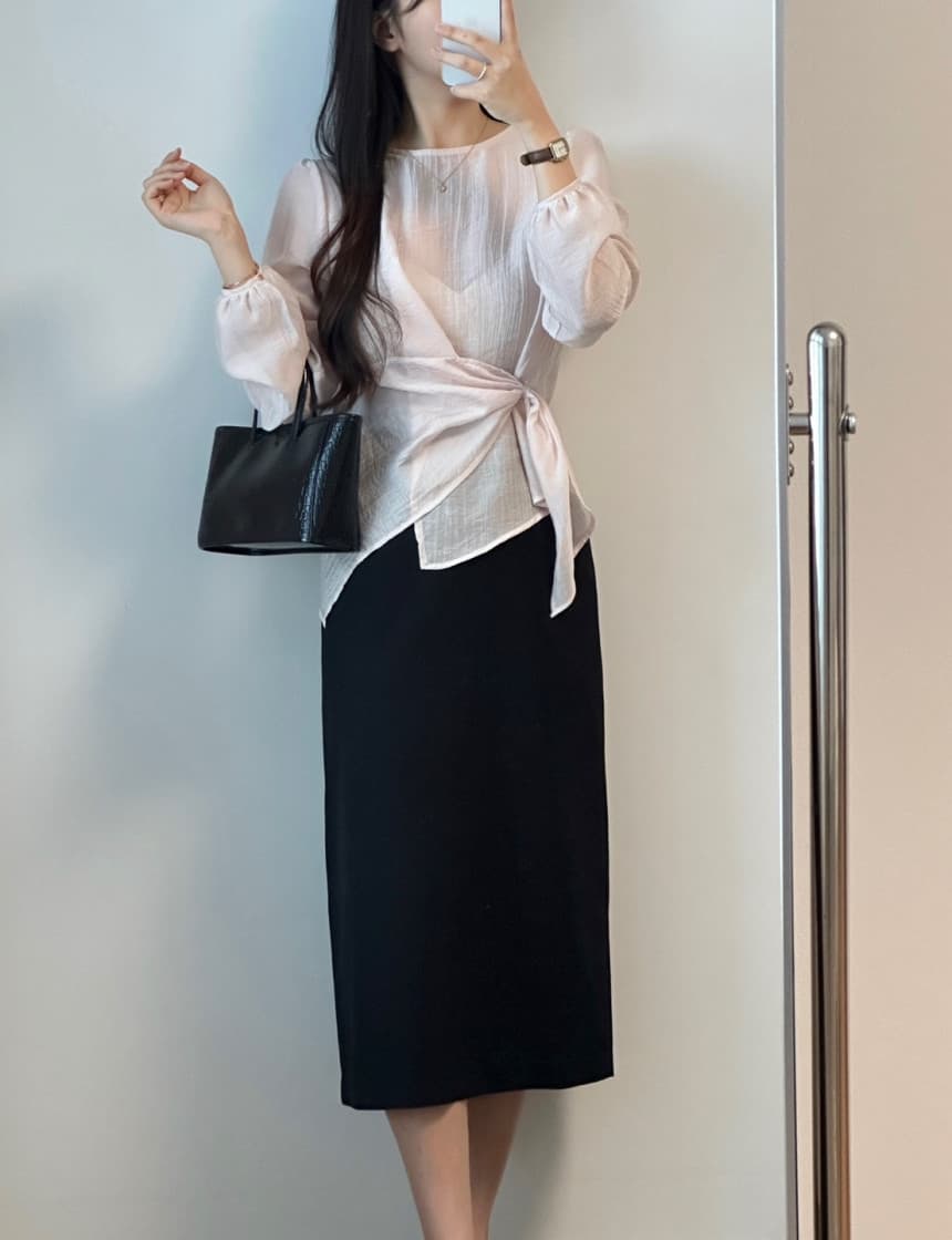 있음 선적 chic 한국 스타일 불규칙 약간 ~을 통해 라운드 넥 풀오버 셔츠 상세 이미지 5