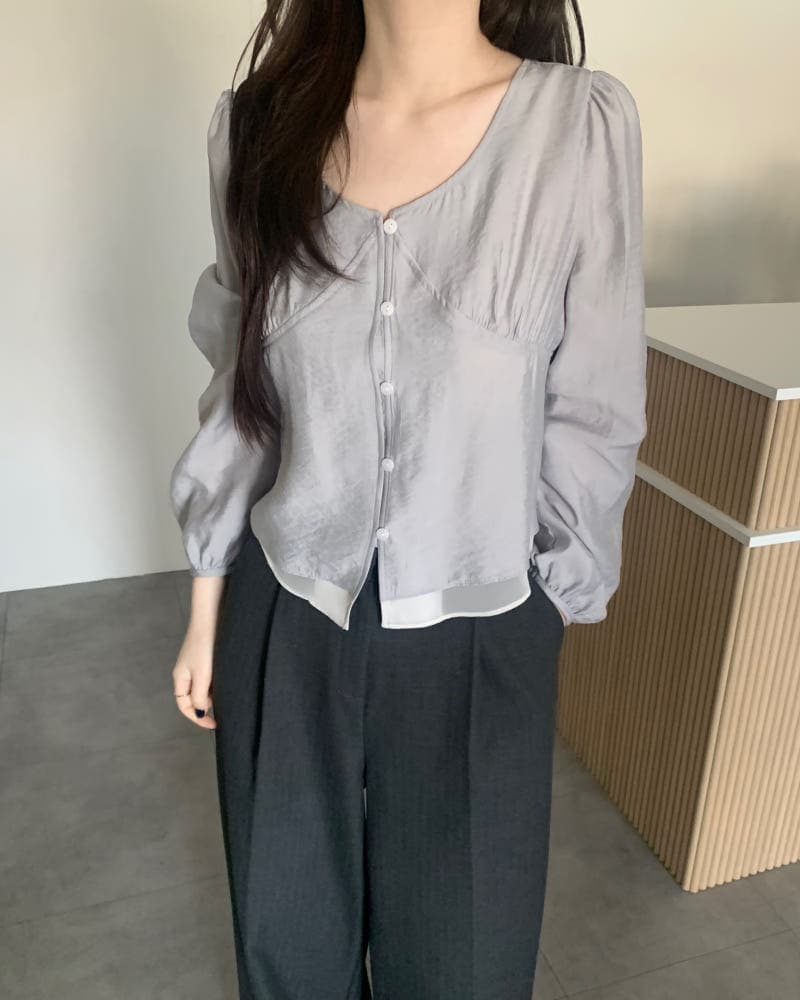 있음 선적 chic 한국 스타일 2026 봄 가을 페이크 레이어드 셔츠 상세 이미지 1