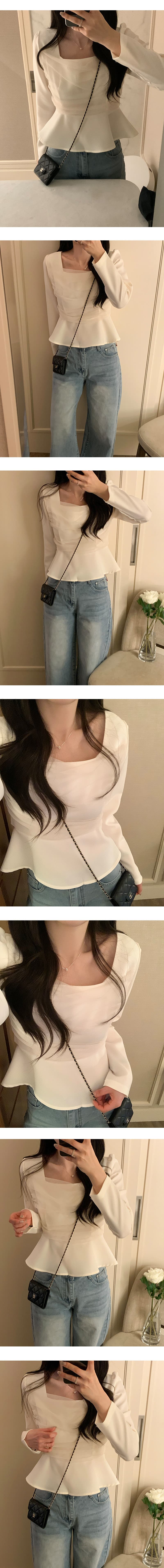 있음 선적 chic 한국 스타일 패치워크 망사 프릴 광장 칼라 셔츠 상세 이미지 2