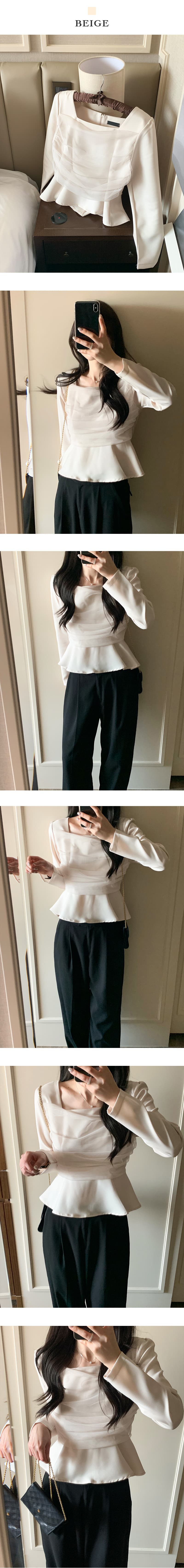 있음 선적 chic 한국 스타일 패치워크 망사 프릴 광장 칼라 셔츠 상세 이미지 4