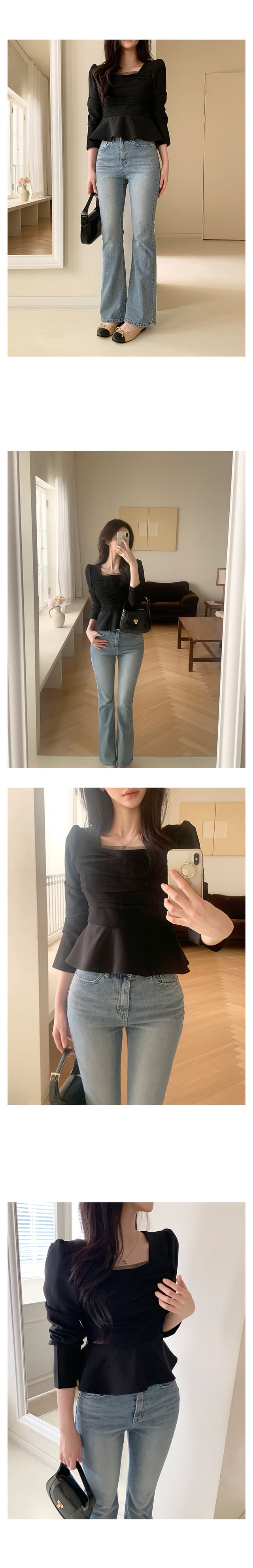있음 선적 chic 한국 스타일 패치워크 망사 프릴 광장 칼라 셔츠 상세 이미지 6