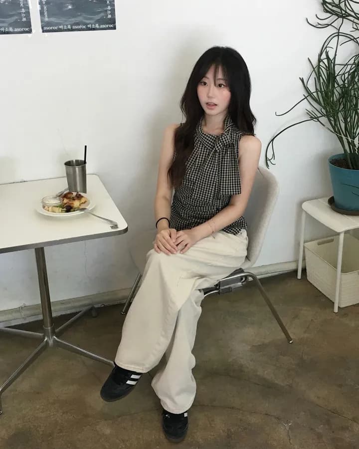 chic 한국 스타일 민소매 체크무늬 조끼 상세 이미지 4