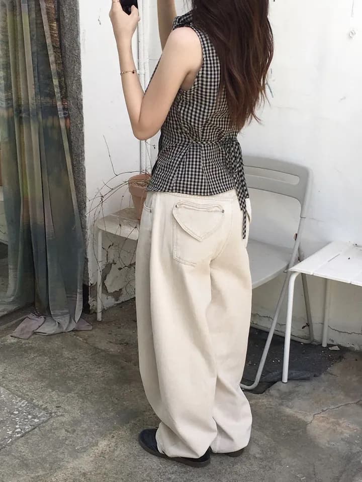 chic 한국 스타일 민소매 체크무늬 조끼 상세 이미지 17
