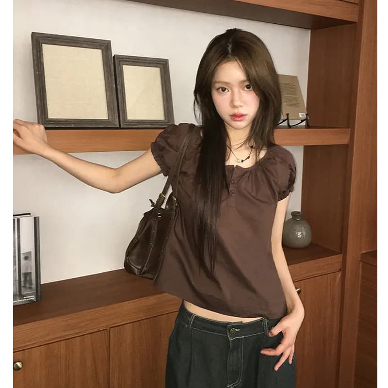 있음 선적 chic 한국 스타일 작은 키 셔츠 이미지 3