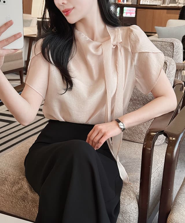 있음 선적 chic 한국 스타일 빛 럭셔리 바람 2026 여름 레이스 업 셔츠 상세 이미지 4